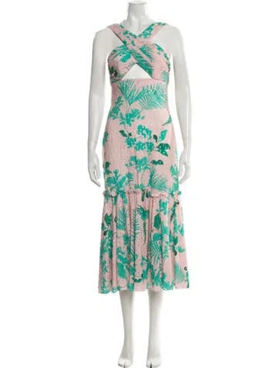 Pre-owned Johanna Ortiz Floral Print Midi Length Dress In Green/pink