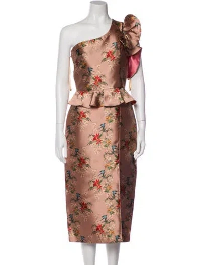 Pre-owned Johanna Ortiz Floral Print Midi Length Dress In Neutral