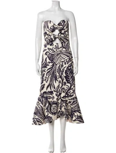 Pre-owned Johanna Ortiz Floral Print Midi Length Dress In Neutrals