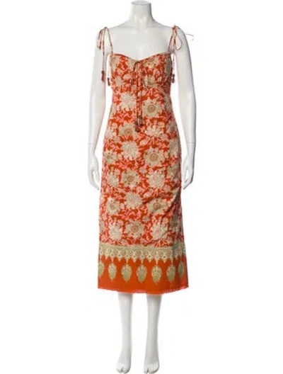 Pre-owned Johanna Ortiz Floral Print Midi Length Dress In Orange