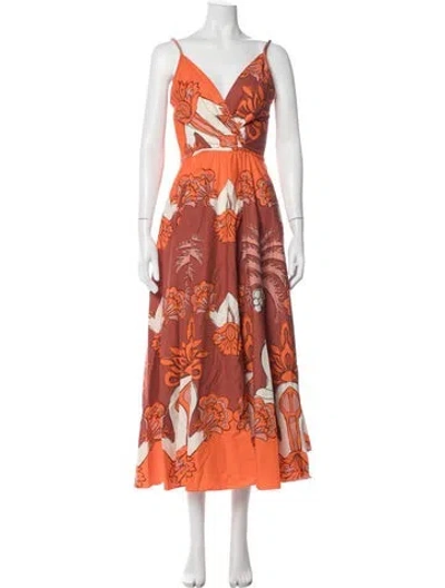 Pre-owned Johanna Ortiz Floral Print Midi Length Dress In Orange