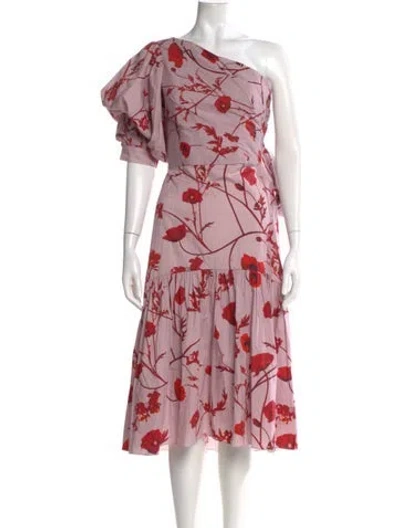 Pre-owned Johanna Ortiz Floral Print Midi Length Dress In Red