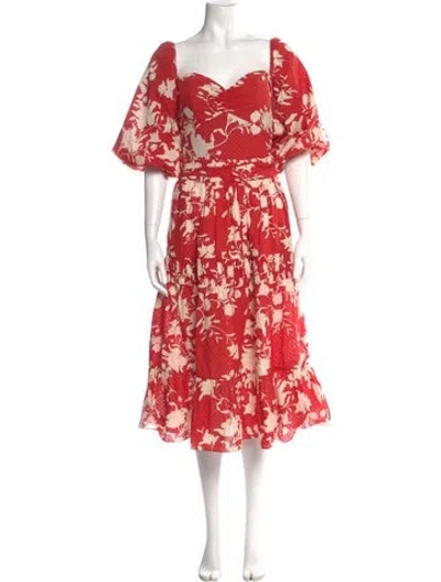 Pre-owned Johanna Ortiz Floral Print Midi Length Dress In Red