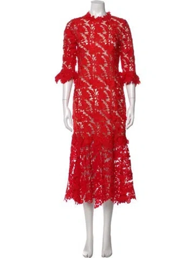 Pre-owned Johanna Ortiz Floral Print Midi Length Dress W/ Tags In Red