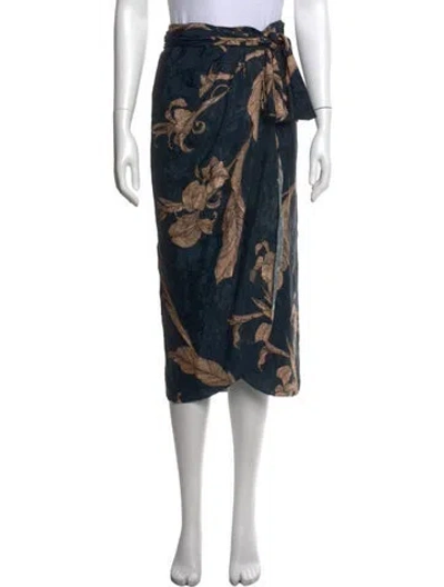 Pre-owned Johanna Ortiz Floral Print Midi Length Skirt In Blue