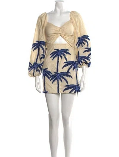 Pre-owned Johanna Ortiz Floral Print Mini Dress In Neutrals