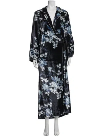 Pre-owned Johanna Ortiz Floral Print Robe W/ Tags In Blue