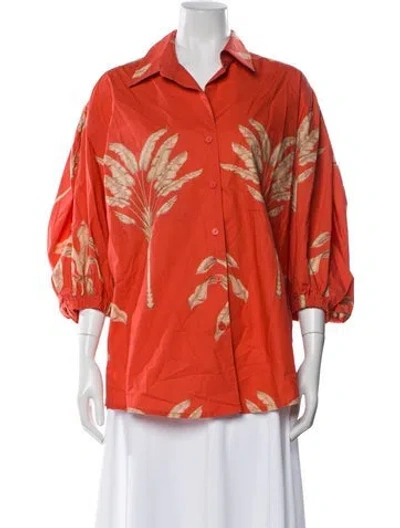Pre-owned Johanna Ortiz Floral Print Three-quarter Sleeve Button-up Top In Orange