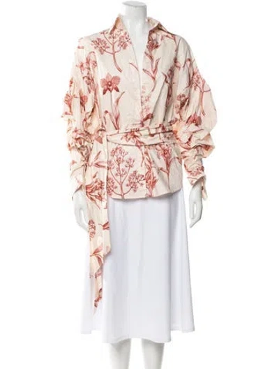 Pre-owned Johanna Ortiz Floral Print V-neck Blouse In Neutral