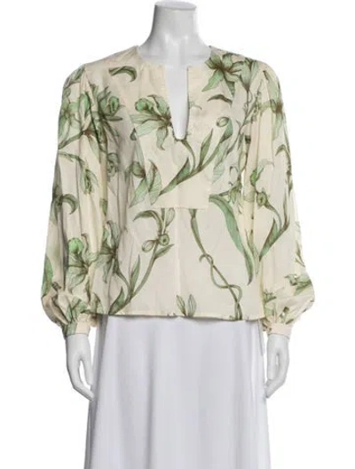 Pre-owned Johanna Ortiz Floral Print V-neck Blouse In Neutral