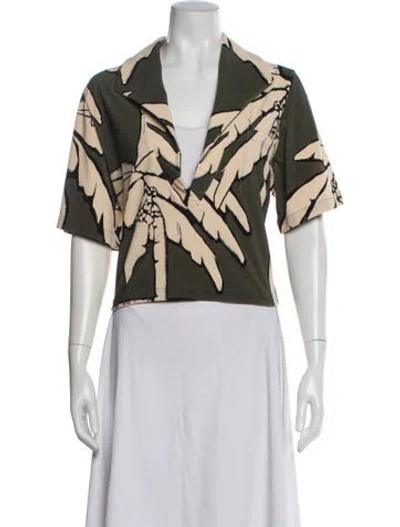 Pre-owned Johanna Ortiz Floral Print V-neck Crop Top In Green
