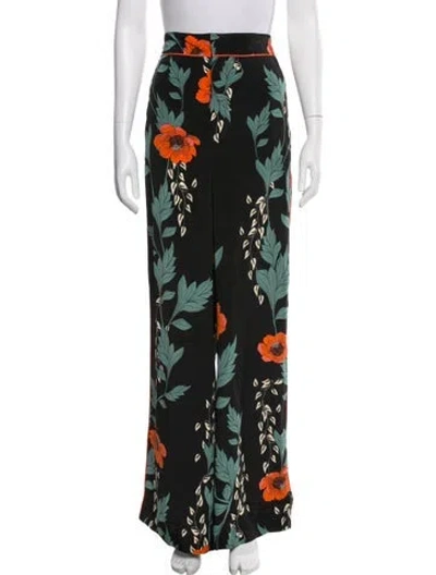 Pre-owned Johanna Ortiz Floral Print Wide Leg Pants In Black