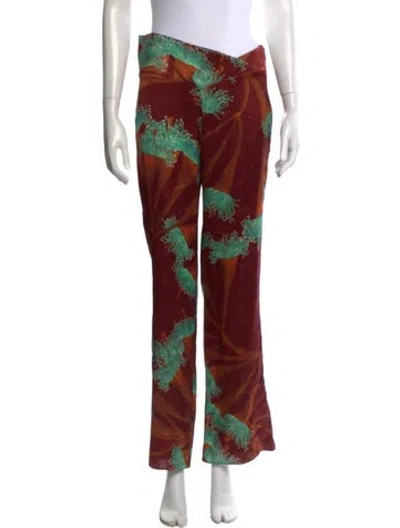 Pre-owned Johanna Ortiz Floral Print Wide Leg Pants In Red