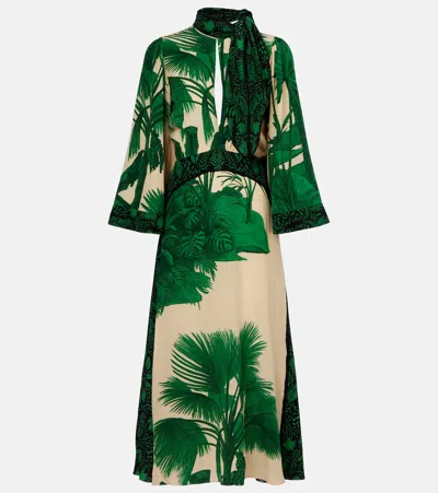 Johanna Ortiz Floral Silk Midi Dress In Green