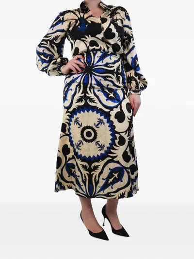 Pre-owned Johanna Ortiz Floral-print Midi Dress In Neutral