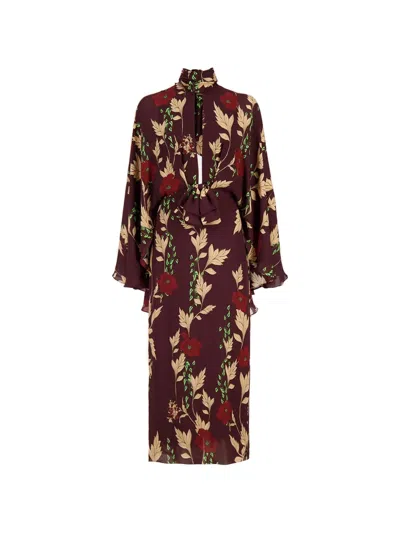 Johanna Ortiz Floral-print Silk Midi Dress In Burgundy