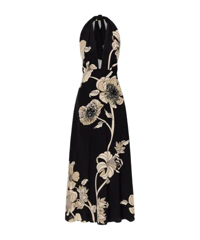 Johanna Ortiz Embellished Floral-print Silk-charmeuse Halterneck Maxi Dress In Black