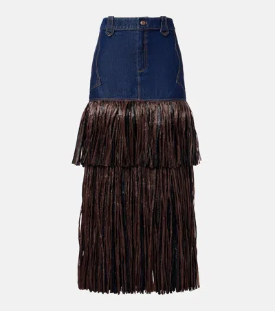 Johanna Ortiz Fringed Denim Maxi Dress