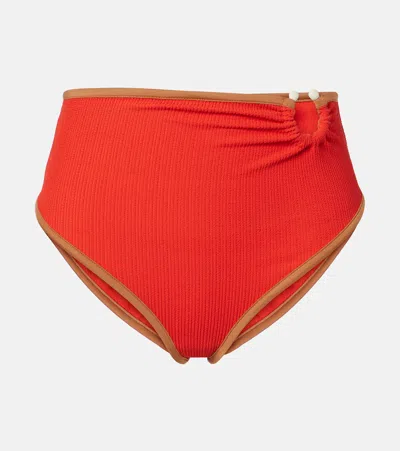 Johanna Ortiz Gathered Bikini Bottoms In Red