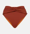 Johanna Ortiz Gathered High-rise Bikini Bottoms In Brown