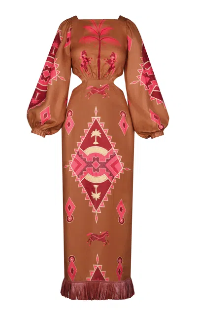 Johanna Ortiz Geometric Horizon Linen Maxi Dress In Multi