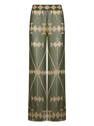 Johanna Ortiz Geometric-print Trousers In Green