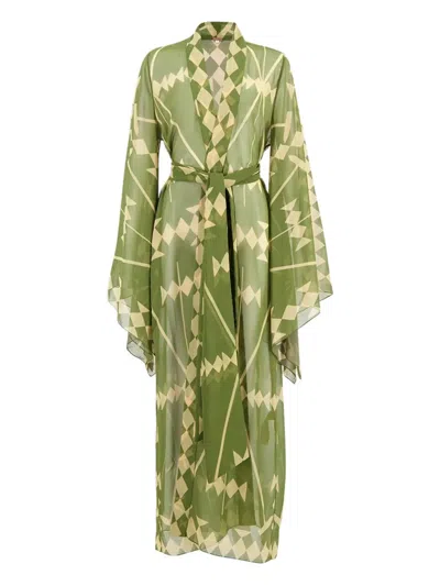 Johanna Ortiz Geometric-print Wrap Maxi Dress In Green