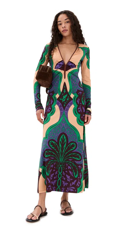 Johanna Ortiz Glazed Illusion Dress Salmone/emerald/purple