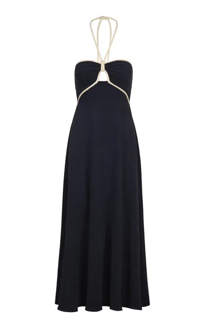 Johanna Ortiz Gleymoon Halter Cotton Midi Dress In Black