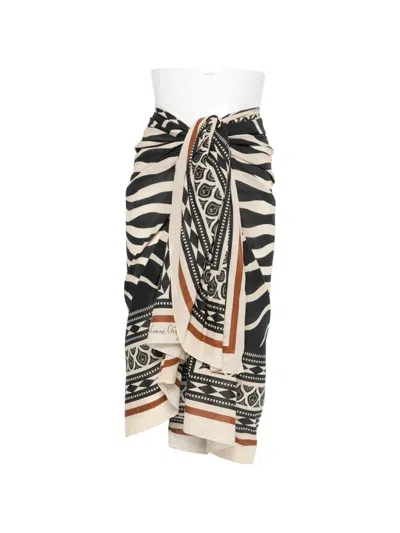 Johanna Ortiz Golden Horizon Printed Cotton Pareo In Black