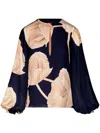 Johanna Ortiz Gotas Florales Long Sleeve Top In Navy In Blue
