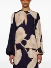 Johanna Ortiz Gotas Florales Long Sleeve Top In Navy In Blue