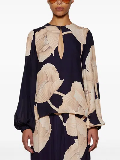 Johanna Ortiz Gotas Florales Long Sleeve Top In Navy