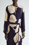 Johanna Ortiz Gotas Florales Long Sleeve Top In Navy In Opium Florals/navy/ecru