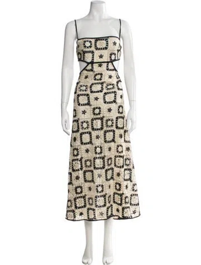 Pre-owned Johanna Ortiz Graphic Print Long Dress In Neutrals
