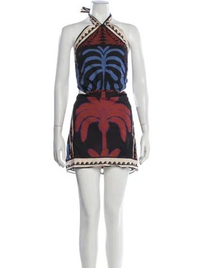 Pre-owned Johanna Ortiz Graphic Print Mini Dress In Black