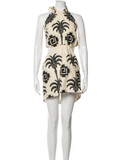 Pre-owned Johanna Ortiz Graphic Print Mini Dress In Neutrals