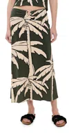 Johanna Ortiz Printed Gathered Terry Maxi Skirt In Salty Palms Green/ecru