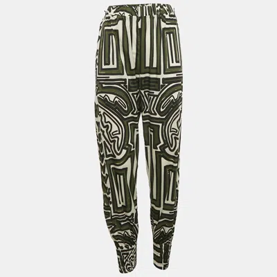 Pre-owned Johanna Ortiz Green/white Sagacious Print Cotton Jogger Pants S