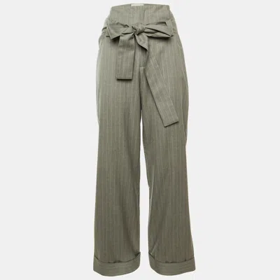 Pre-owned Johanna Ortiz Grey Striped Wool Trousers M In Gray