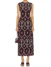 Johanna Ortiz Gypsy Heart Silk Midi Dress In Jewels Burgundy/ecru In Multi