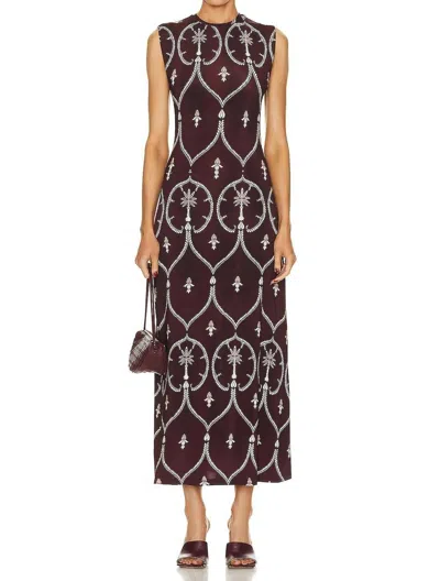 Johanna Ortiz Gypsy Heart Silk Midi Dress In Jewels Burgundy/ecru In Multi
