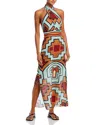 Johanna Ortiz Energetic Patterns Twisted Halter Linen Maxi Dress In Brown