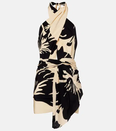 Johanna Ortiz Halterneck Floral Silk Minidress In Neutral