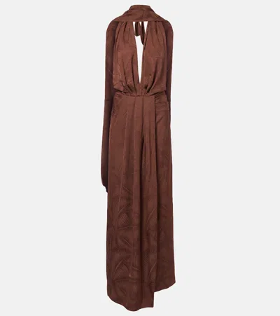 Johanna Ortiz Halterneck Jacquard Maxi Dress In Brown