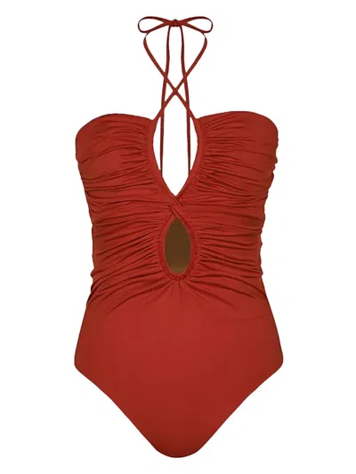 Johanna Ortiz Halterneck Keyhole Swimsuit In Red