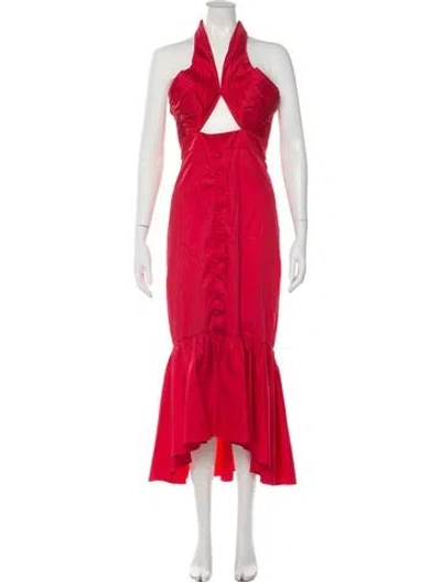 Pre-owned Johanna Ortiz Halterneck Midi Length Dress In Red