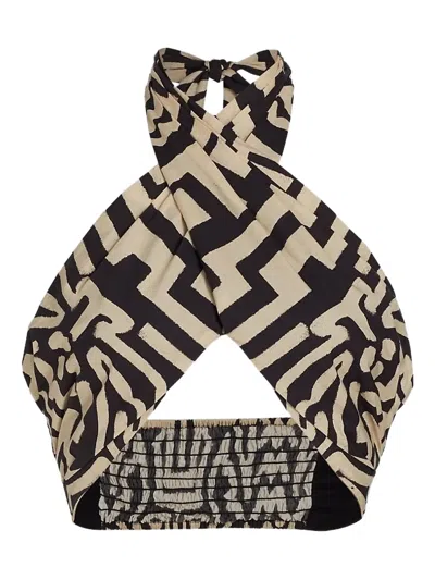 Johanna Ortiz Halterneck Print Top In Black
