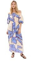 Johanna Ortiz Harbor Hues Ankle Dress In Swim Salty Palms/ecru/blue/red