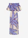 Johanna Ortiz Harbor Hues Ankle Dress In Palm Tree Motif By  In A Striking Palette Of Sand, Ecru, Blue And Red